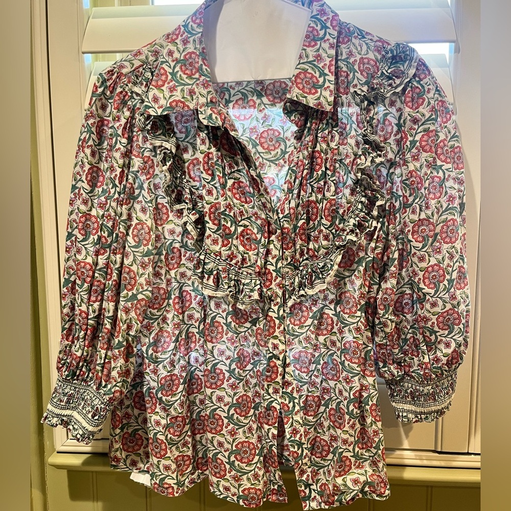 Anthropologie Floral Blouse - Red and Green